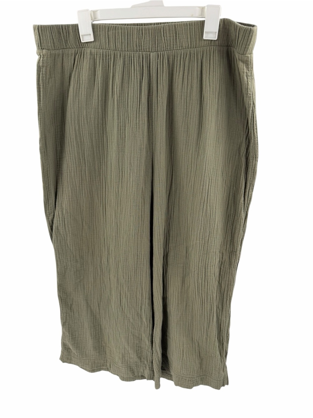 Chicos Wide Leg Green Gauzey 100% Cotton‎ Cropped Pull On Pant XL